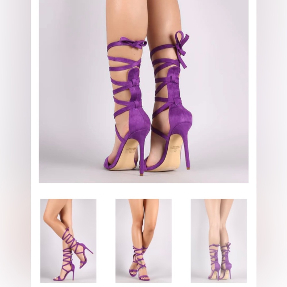 Liliana Purple Suede Strappy Leg Wrap Stilettos-Sz 11